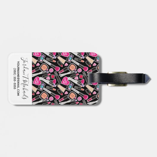 Jouw naam toevoegen | Neon Makeup Pattern Bagagelabel (Achterkant horizontaal)