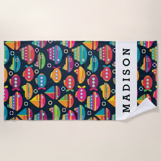 Jouw naam toevoegen | Ocean Transporttern Pattern Strandlaken (Voorkant)