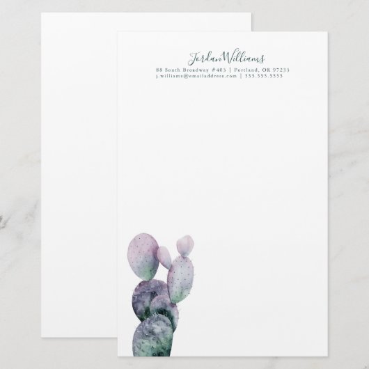 Jouw naam toevoegen | Paarse Cactus Briefpapier (Voorkant / Achterkant)