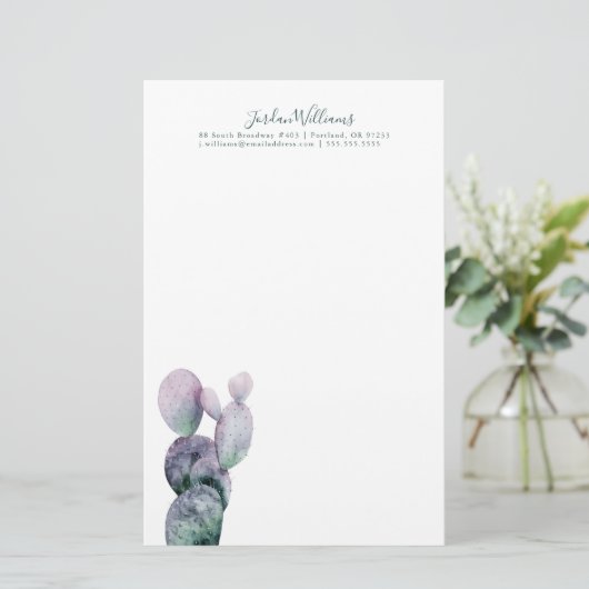 Jouw naam toevoegen | Paarse Cactus Briefpapier (Staand voorkant)
