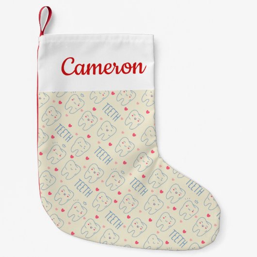 Jouw naam toevoegen | Pastel Happy Teeth Pattern Kleine Kerstsok (Voorkant)