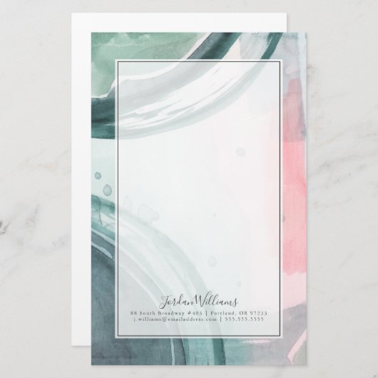 Jouw naam toevoegen | Pastel Scribe — Waterverf Briefpapier (Voorkant / Achterkant)