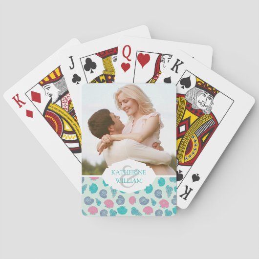 Jouw naam toevoegen | Pastel Seashell Pattern Pokerkaarten (Achterkant)