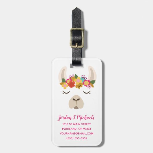 Jouw naam toevoegen | Patroon Alpaca & Flowers Bagagelabel (Voorkant verticaal)