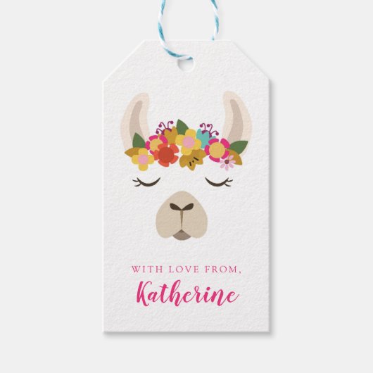 Jouw naam toevoegen | Patroon Alpaca & Flowers Cadeaulabel (Voorkant)