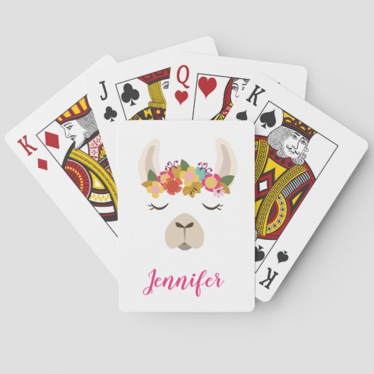 Jouw naam toevoegen | Patroon Alpaca & Flowers Pokerkaarten (Achterkant)