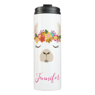 Jouw naam toevoegen Patroon Alpaca & Flowers Thermosbeker