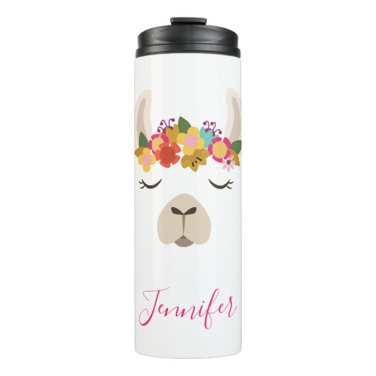 Jouw naam toevoegen | Patroon Alpaca & Flowers Thermosbeker (Voorkant)
