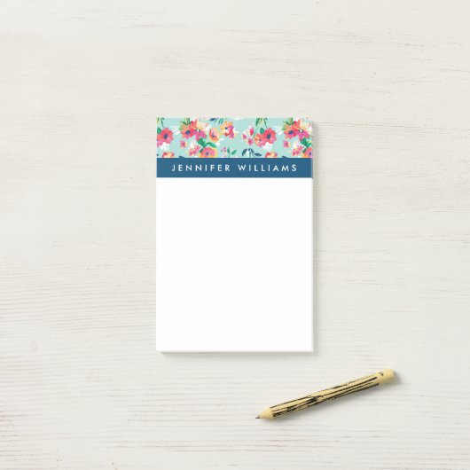 Jouw naam toevoegen | Patroon geverfde bloemen Post-it® Notes (Op bureau)