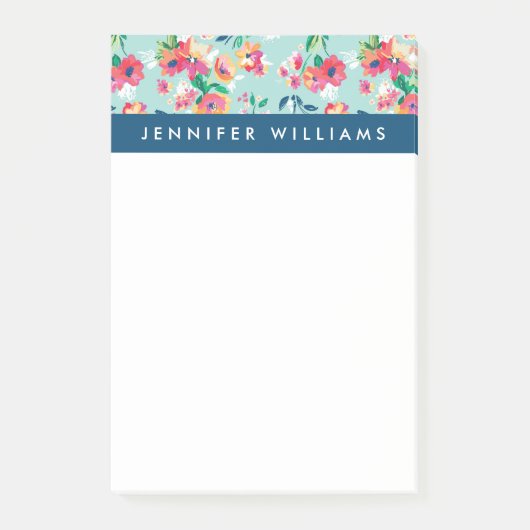 Jouw naam toevoegen | Patroon geverfde bloemen Post-it® Notes (Voorkant)