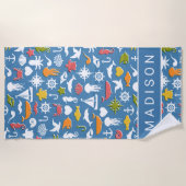 Jouw naam toevoegen | Patroon mariene symbolen Strandlaken (Voorkant)