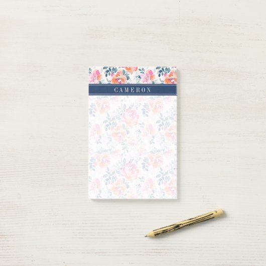 Jouw naam toevoegen | Patroon met geschilde Rozen Post-it® Notes (Op bureau)