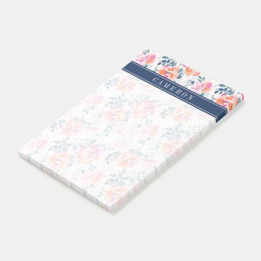 Jouw naam toevoegen | Patroon met geschilde Rozen Post-it® Notes (Schuin)