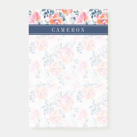 Jouw naam toevoegen | Patroon met geschilde Rozen Post-it® Notes (Voorkant)