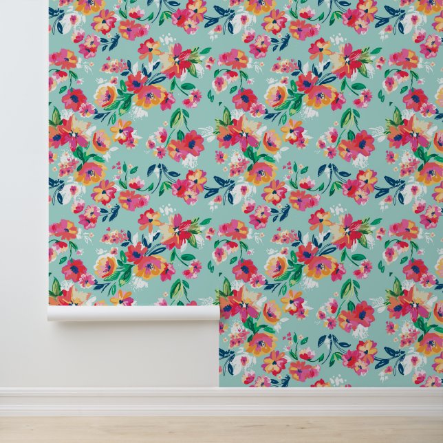 Jouw naam toevoegen | Patroon met geverfde bloemen Behang (Applicatie)