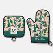 Jouw naam toevoegen | Patroon met groene en rode c Ovenwant & Pannenlap Set (Voorkant)