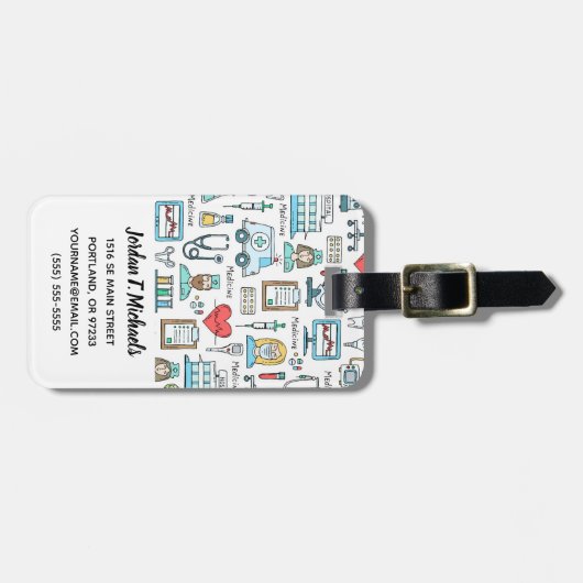 Jouw naam toevoegen | Patroon voor medisch ontwerp Bagagelabel (Voorkant horizontaal)