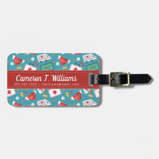 Jouw naam toevoegen | Patroon voor medische pictog Bagagelabel (Voorkant horizontaal)