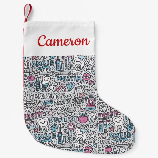 Jouw naam toevoegen | Patroon voor tandheelkundige Kleine Kerstsok (Voorkant)