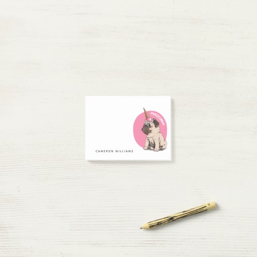 Jouw naam toevoegen | Pugicorn Post-it® Notes (Op bureau)