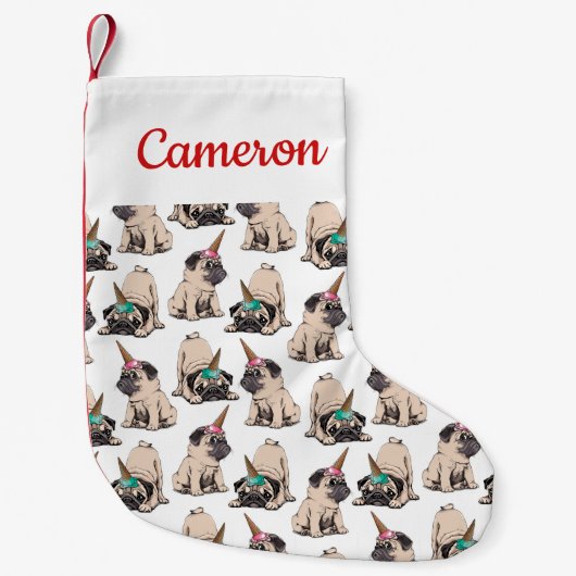 Jouw naam toevoegen | Puppy Pugs | Aspiring Unicor Kleine Kerstsok (Voorkant)