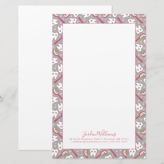 Jouw naam toevoegen | Rainbow Teeth Pattern Briefpapier (Voorkant / Achterkant)