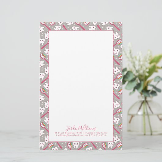 Jouw naam toevoegen | Rainbow Teeth Pattern Briefpapier (Staand voorkant)