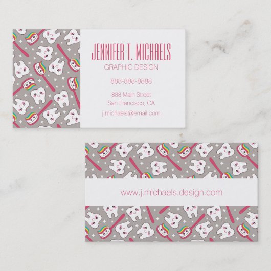 Jouw naam toevoegen | Rainbow Teeth Pattern Visitekaartje (Voorkant / Achterkant)