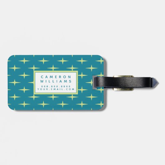 Jouw naam toevoegen | Retro Atomic Age Star Patter Bagagelabel (Achterkant horizontaal)