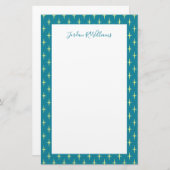 Jouw naam toevoegen | Retro Atomic Age Star Patter Briefpapier (Voorkant / Achterkant)