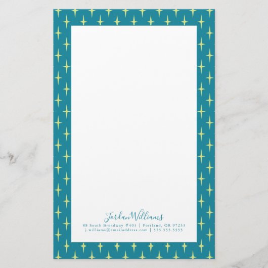 Jouw naam toevoegen | Retro Atomic Age Star Patter Briefpapier (Voorkant)