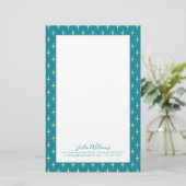 Jouw naam toevoegen | Retro Atomic Age Star Patter Briefpapier (Staand voorkant)