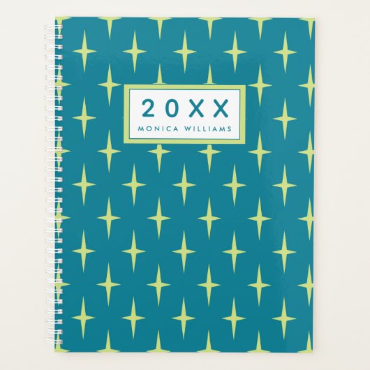 Jouw naam toevoegen | Retro Atomic Age Star Patter Planner (Voorkant)