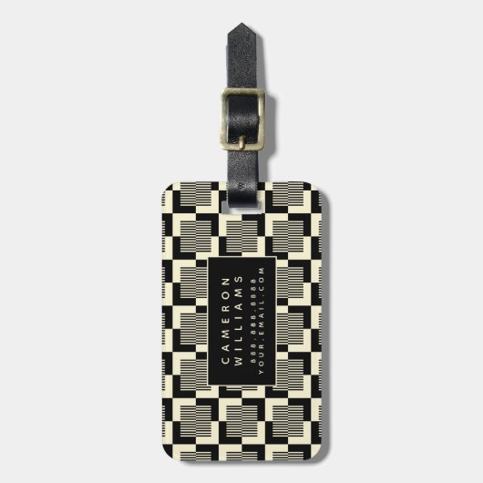 Jouw naam toevoegen | Retro Black en Tan Pattern Bagagelabel (Voorkant verticaal)
