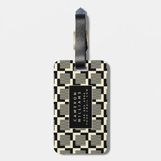 Jouw naam toevoegen | Retro Black en Tan Pattern Bagagelabel (Achterkant verticaal)