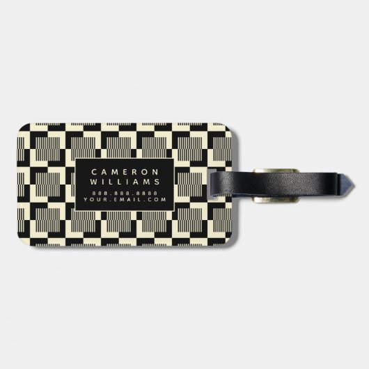 Jouw naam toevoegen | Retro Black en Tan Pattern Bagagelabel (Achterkant horizontaal)