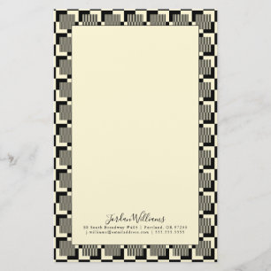 Jouw naam toevoegen   Retro Black en Tan Pattern Briefpapier