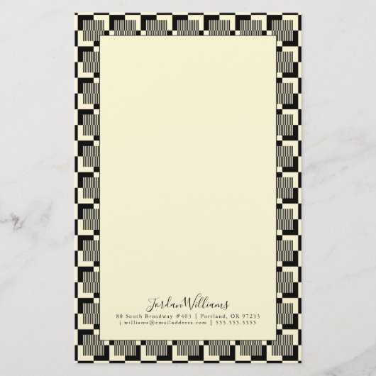 Jouw naam toevoegen | Retro Black en Tan Pattern Briefpapier (Voorkant)