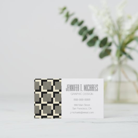 Jouw naam toevoegen | Retro Black en Tan Pattern Visitekaartje (Staand voorkant)
