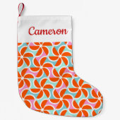 Jouw naam toevoegen | Retro Oranje Wedge Patroon Kleine Kerstsok (Voorkant)