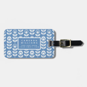 Jouw naam toevoegen Retro Scandinavian Blue Patt Bagagelabel