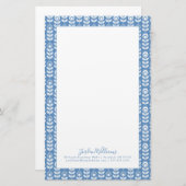 Jouw naam toevoegen | Retro Scandinavian Blue Patt Briefpapier (Voorkant / Achterkant)