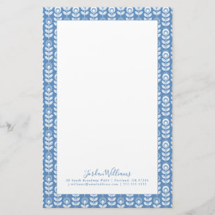 Jouw naam toevoegen   Retro Scandinavian Blue Patt Briefpapier