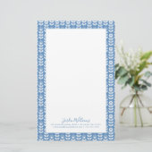 Jouw naam toevoegen | Retro Scandinavian Blue Patt Briefpapier (Staand voorkant)