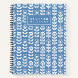 Jouw naam toevoegen Retro Scandinavian Blue Patt Notitieboek