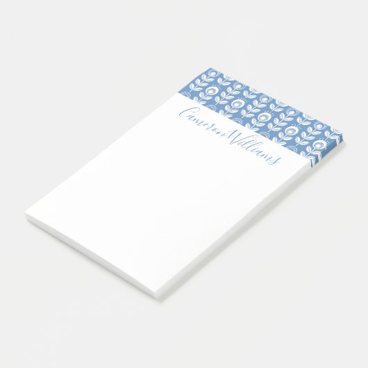 Jouw naam toevoegen | Retro Scandinavian Blue Patt Post-it® Notes (Schuin)