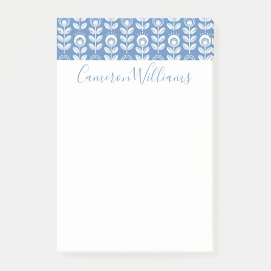 Jouw naam toevoegen | Retro Scandinavian Blue Patt Post-it® Notes (Voorkant)
