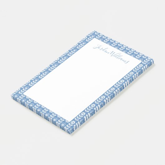 Jouw naam toevoegen | Retro Scandinavian Blue Patt Post-it® Notes (Schuin)