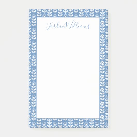 Jouw naam toevoegen | Retro Scandinavian Blue Patt Post-it® Notes (Voorkant)