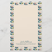 Jouw naam toevoegen | Retro Turquoise Floral Patte Briefpapier (Voorkant)